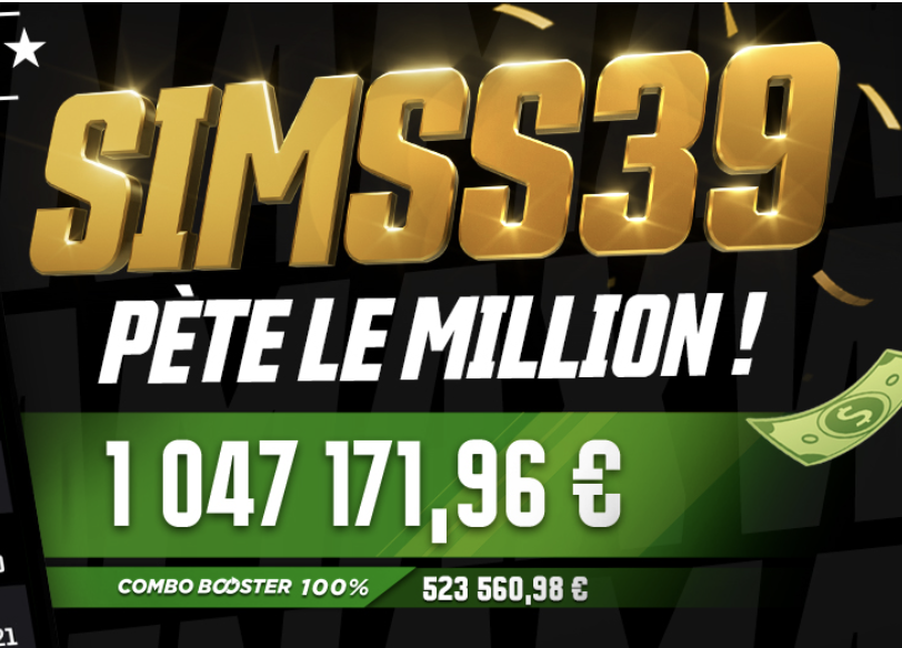 WINAMAX : Simss39 devient le plus grand gagnant de l'histoire du betting en France - 1.047.171 €