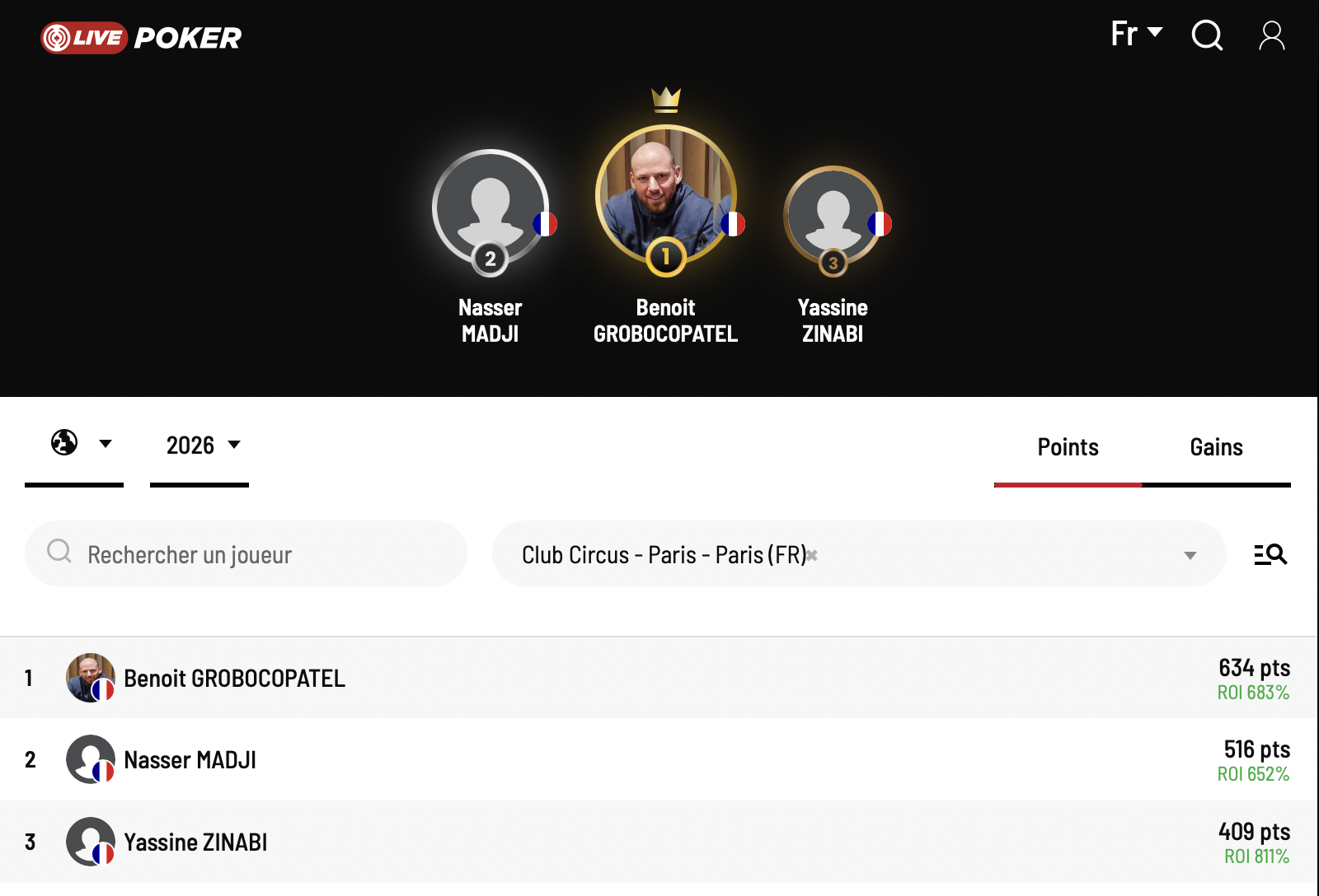 LIVEPOKER: L'application lance le premier classement par casino, découvre ta position